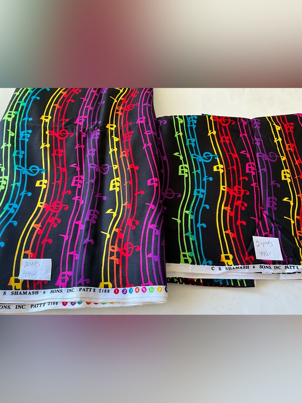 Quilting Sewing Fabric Music Symbols Colorful Black Red Orange Pink Purple